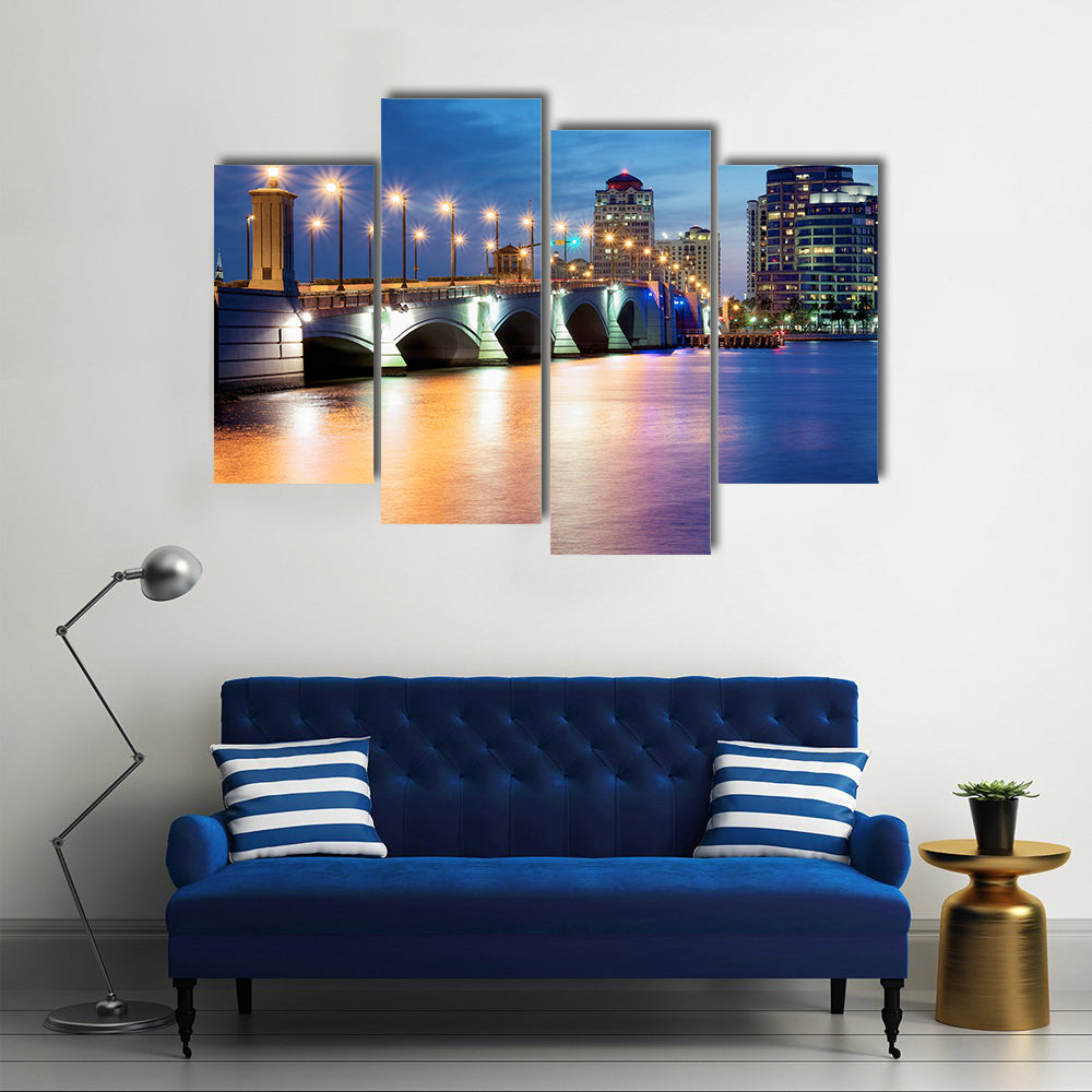 West Palm Beach at Night, Florida, United States multi panel canvas wall art