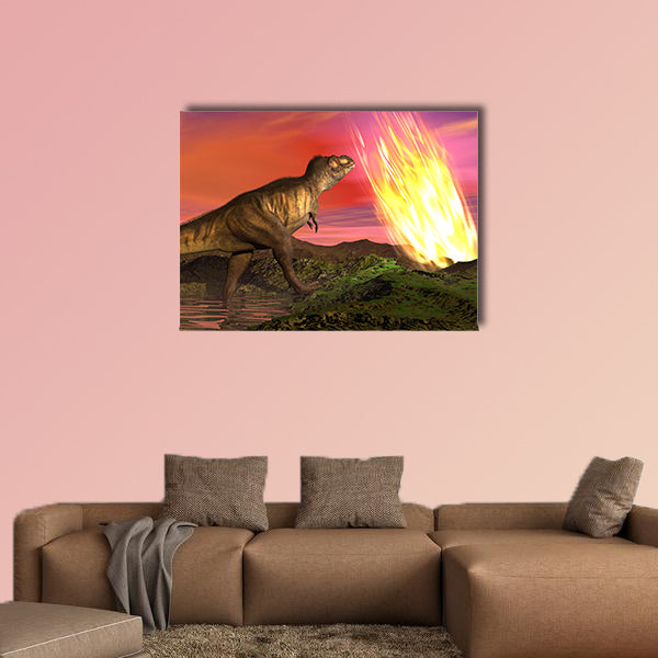 Meteorite falling on the earth at dinosaurs age killing them multi panel canvas wall art