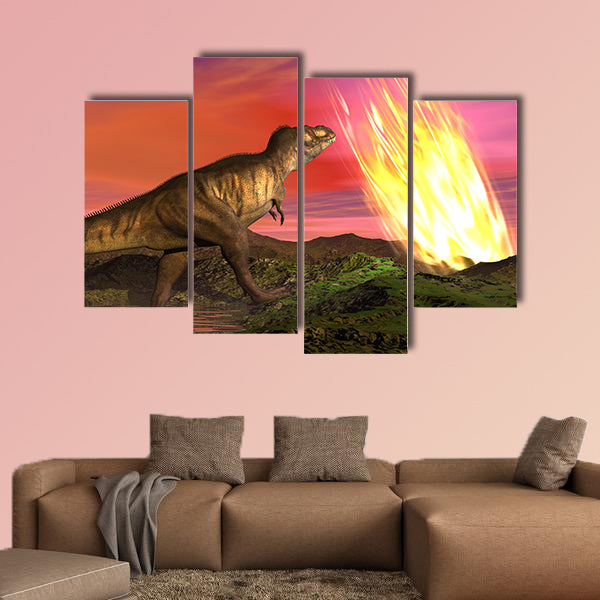 Meteorite falling on the earth at dinosaurs age killing them multi panel canvas wall art