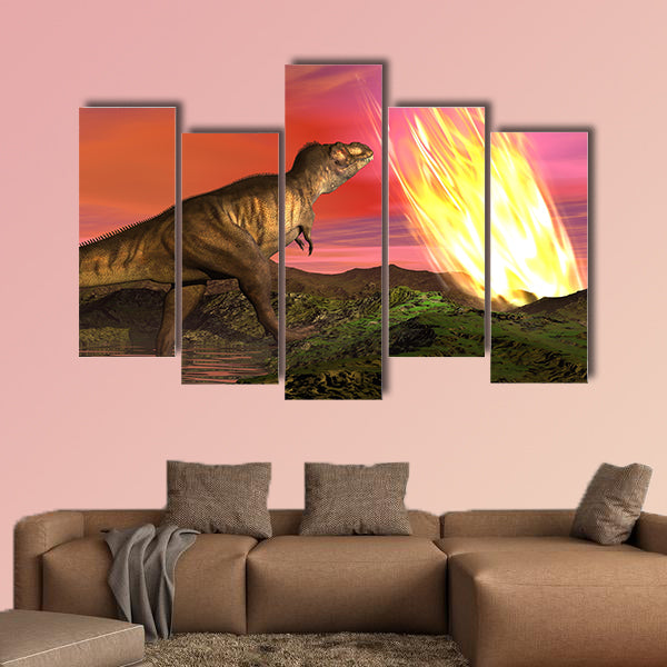 Meteorite falling on the earth at dinosaurs age killing them multi panel canvas wall art