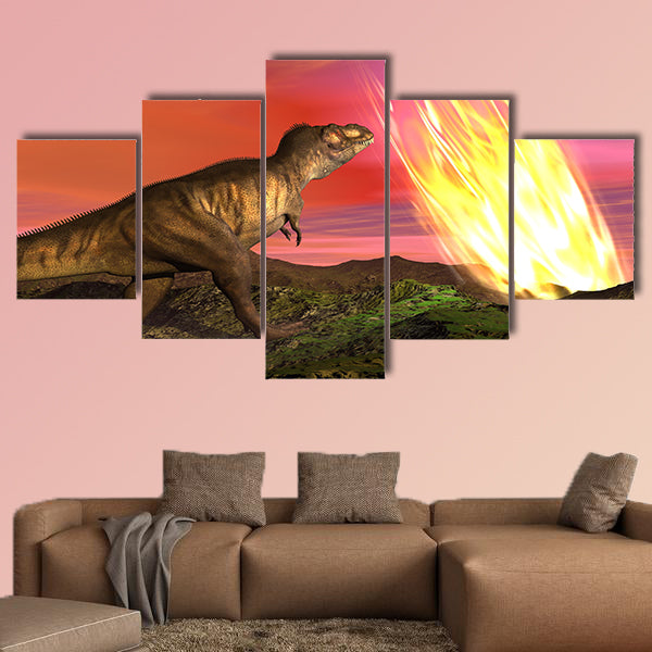 Meteorite falling on the earth at dinosaurs age killing them multi panel canvas wall art