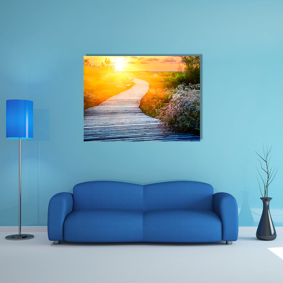A Wooden Path Over Dunes At A Beach Multi Panel Canvas Wall Art