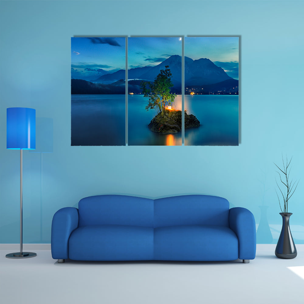 A Small island on the lake in mountains Austria multi panel canvas wall art