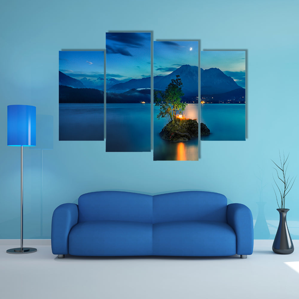 A Small island on the lake in mountains Austria multi panel canvas wall art