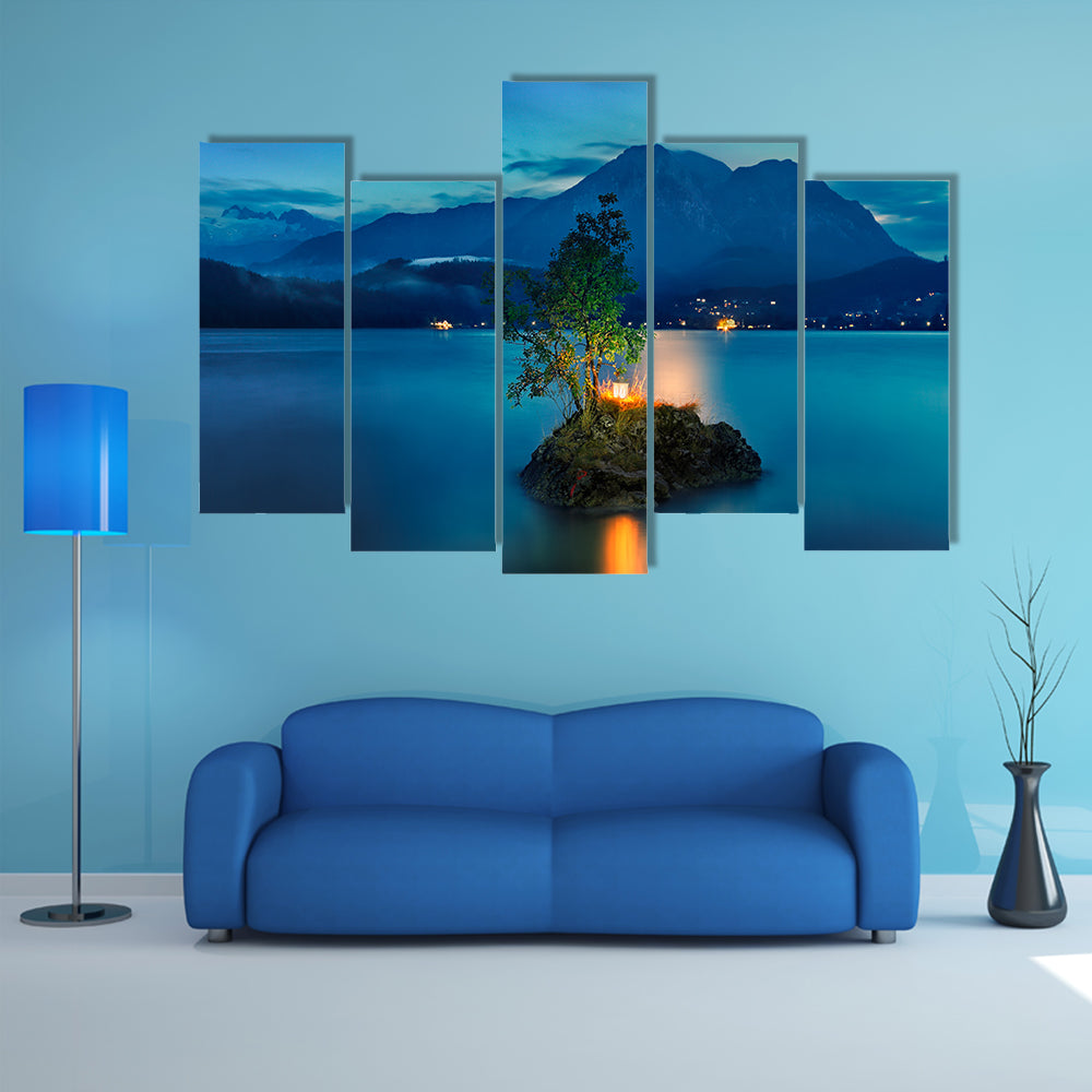 A Small island on the lake in mountains Austria multi panel canvas wall art