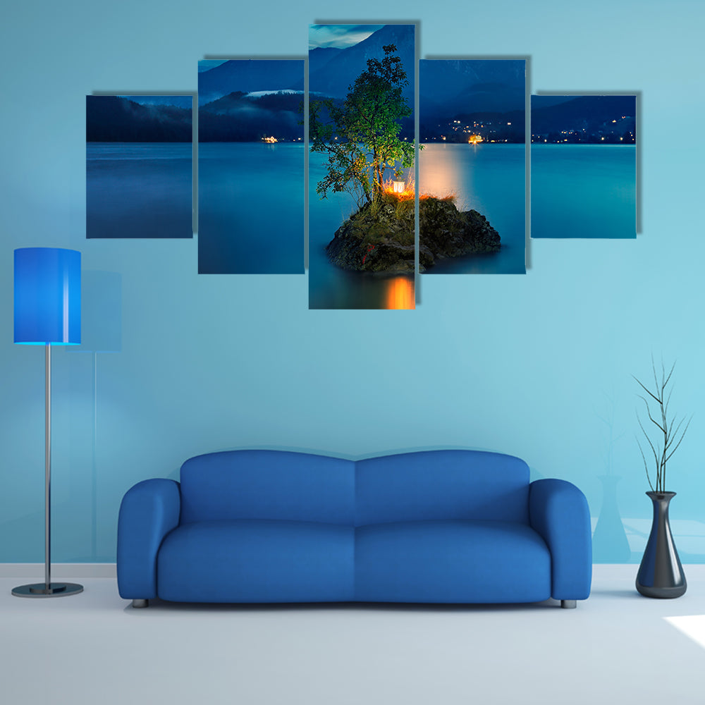 A Small island on the lake in mountains Austria multi panel canvas wall art