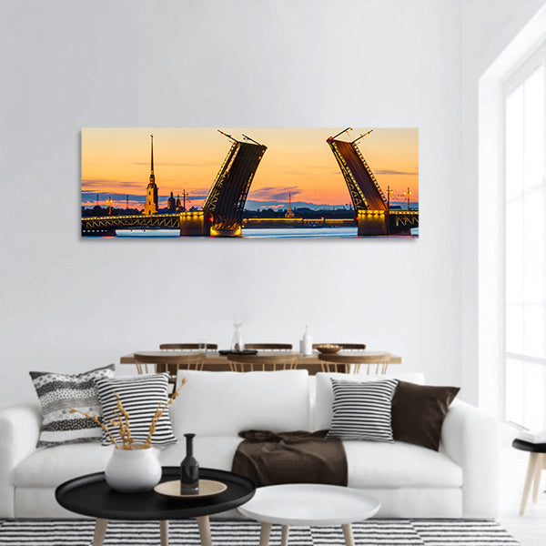 Palace Bridge with Peter and Paul Fortress Russia Panoramic Canvas Wall Art