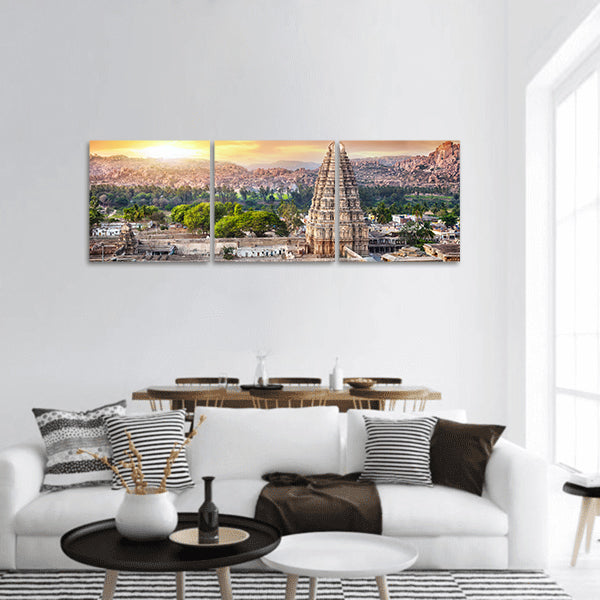 Virupaksha temple, Hemakuta hill in Hampi, Karnataka, India panoramic canvas wall art