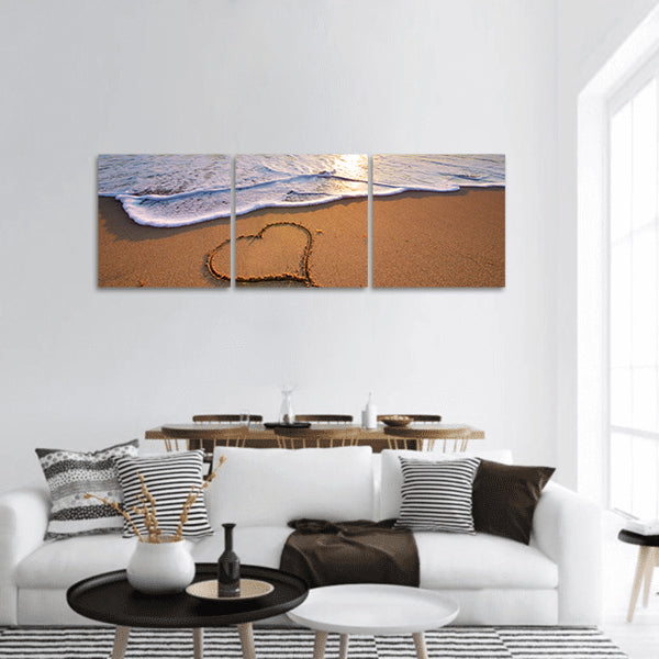 Heart on beach panoramic canvas wall art