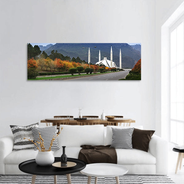 Faisal Mosque landmarks of Pakistan, capital city Islamabad Panoramic Canvas Wall Art