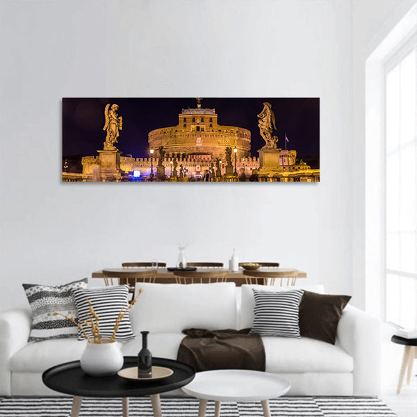 Night view of Castel Sant'Angelo in Rome, Italy Panoramic Canvas Wall Art