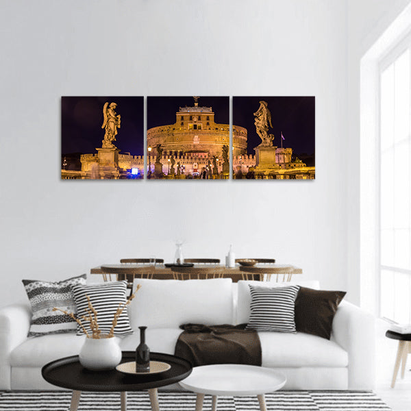 Night view of Castel Sant'Angelo in Rome, Italy Panoramic Canvas Wall Art