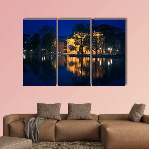Stuttgart State Theater at night in Germany multi panel canvas wall art