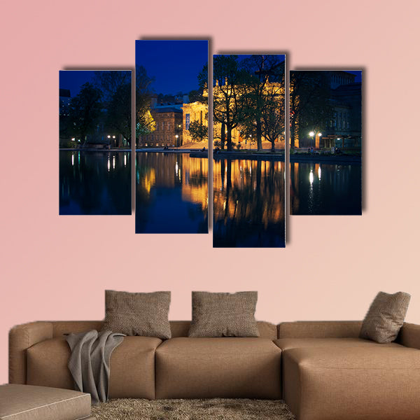 Stuttgart State Theater at night in Germany multi panel canvas wall art