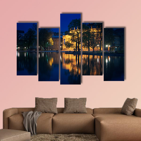 Stuttgart State Theater at night in Germany multi panel canvas wall art