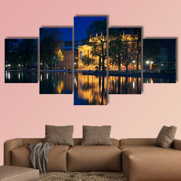 Stuttgart State Theater at night in Germany multi panel canvas wall art