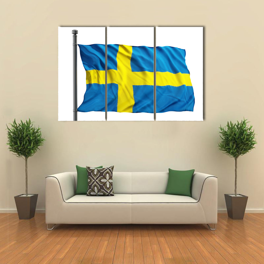 Flag Of Sweden Isolated On White Background Multi Panel Canvas Wall Art