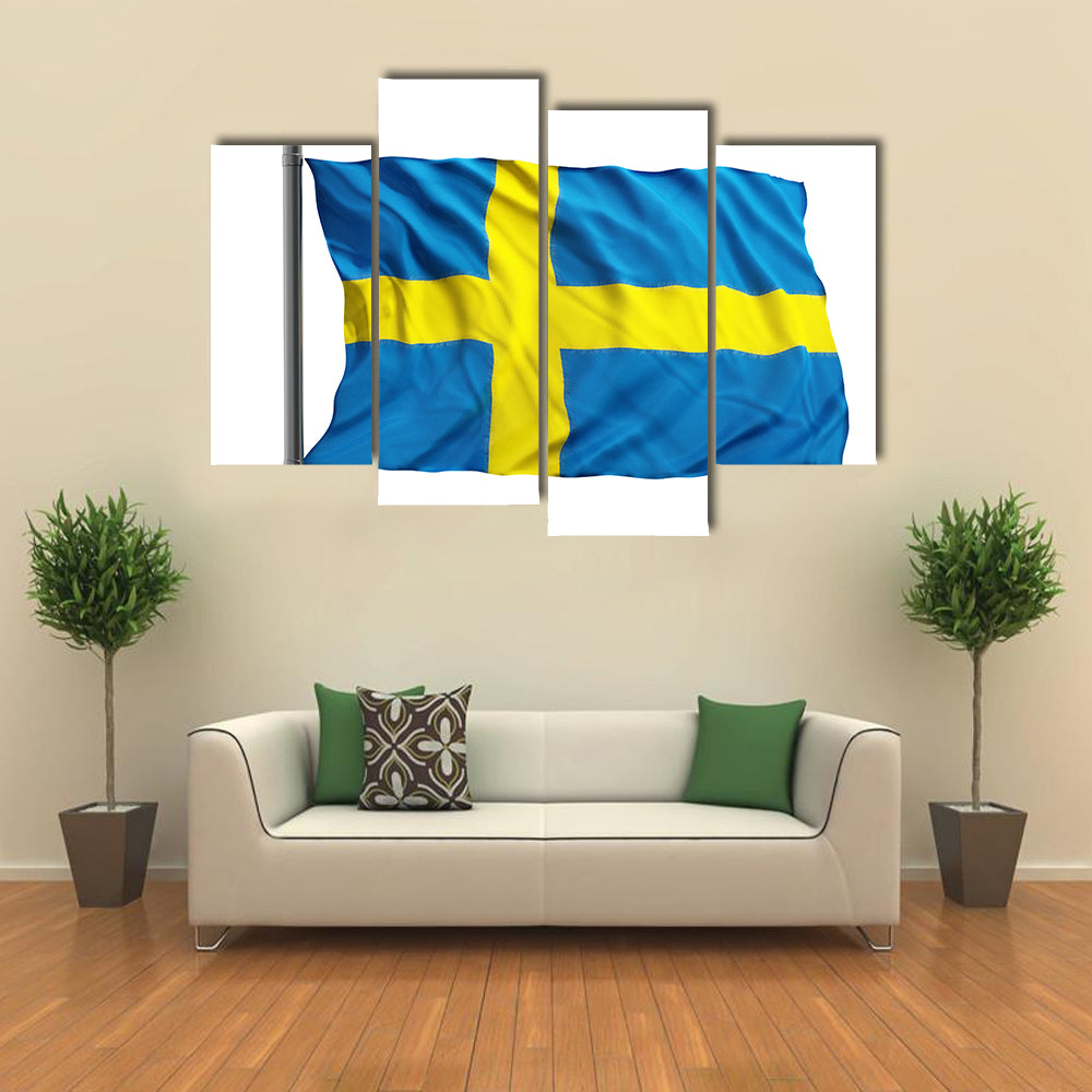 Flag Of Sweden Isolated On White Background Multi Panel Canvas Wall Art