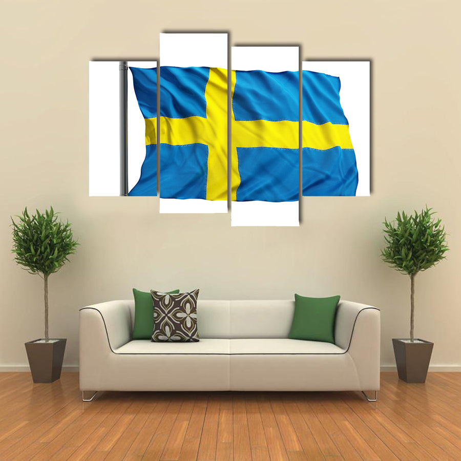 Flag Of Sweden Isolated On White Background Multi Panel Canvas Wall Art