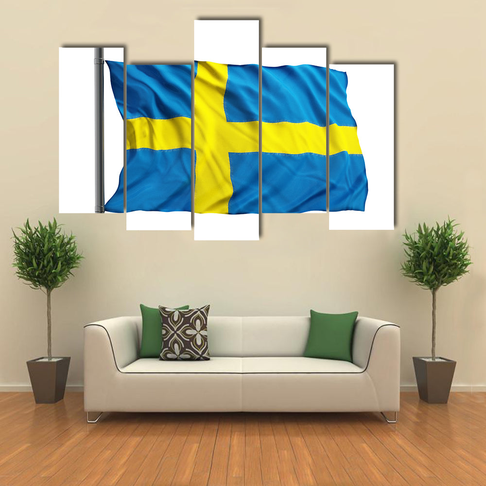 Flag Of Sweden Isolated On White Background Multi Panel Canvas Wall Art