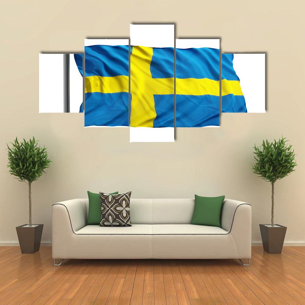 Flag Of Sweden Isolated On White Background Multi Panel Canvas Wall Art