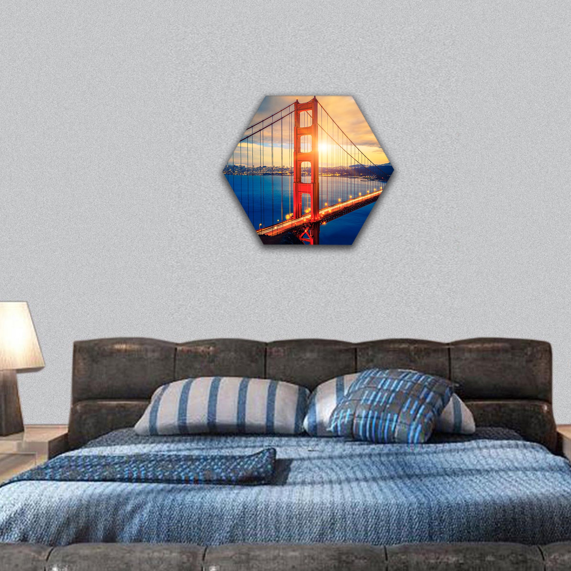 Golden Gate Bridge at sunrise, San Francisco, USA hexagonal canvas wall art