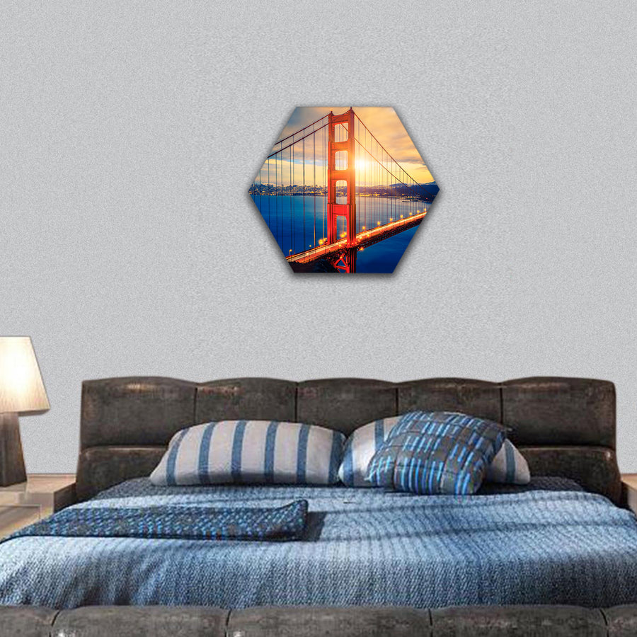 Golden Gate Bridge at sunrise, San Francisco, USA hexagonal canvas wall art