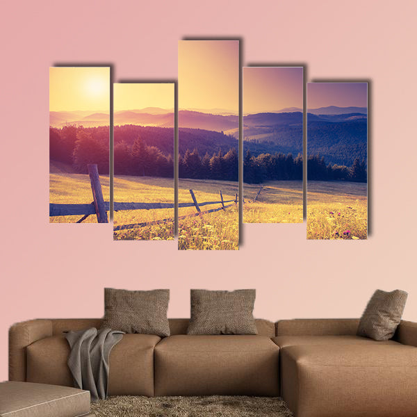 Fantastic sunny hills under morning sky, Ukraine, Europe Multi panel canvas wall art