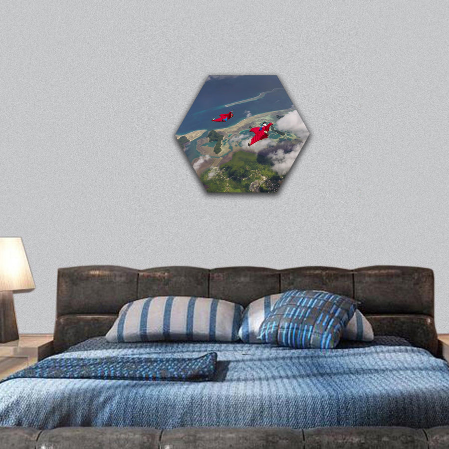 Wingsuit Flying Over Palau Coast hexagonal canvas wall art