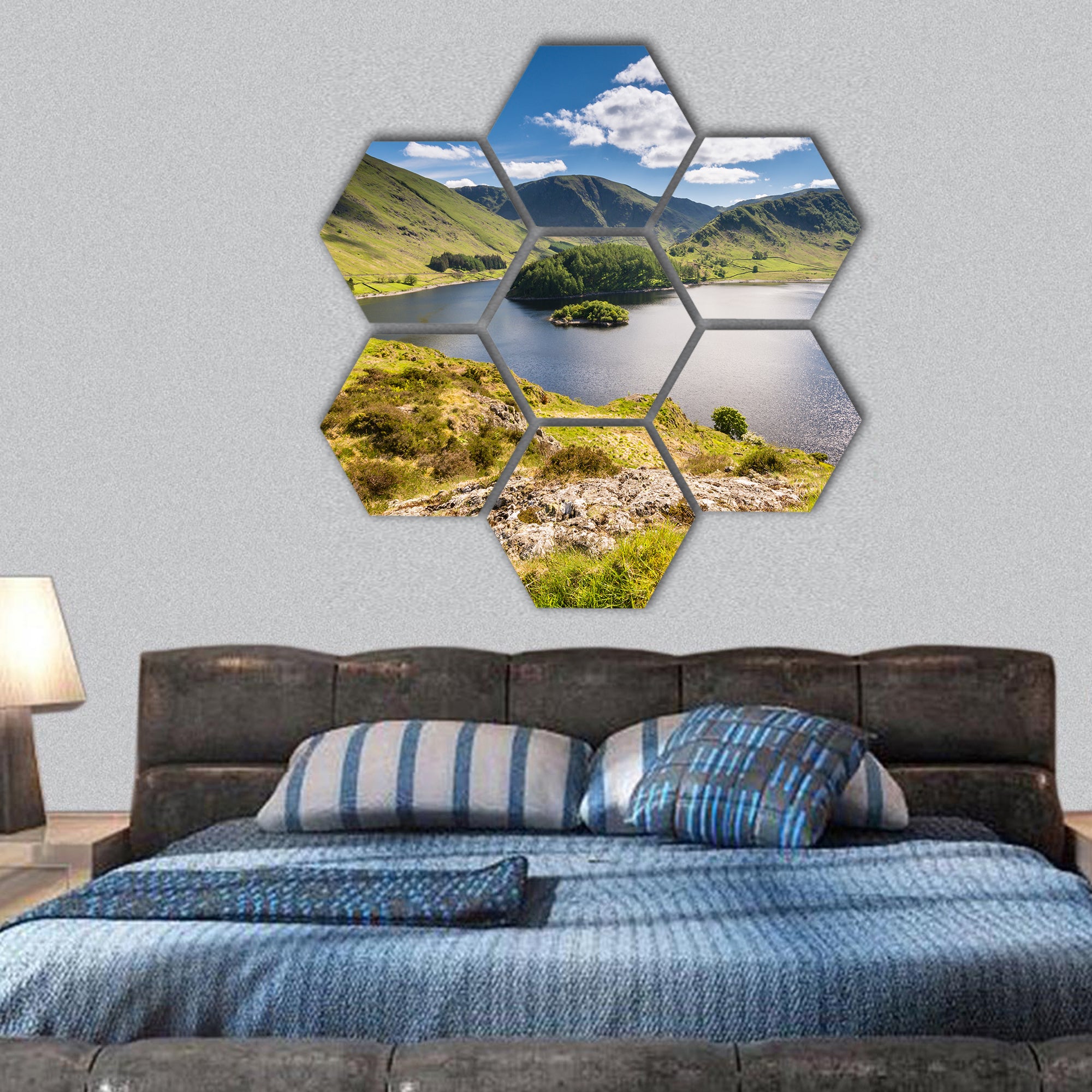 Haweswater from Whiteacre Crag in Valley hexagonal canvas wall art