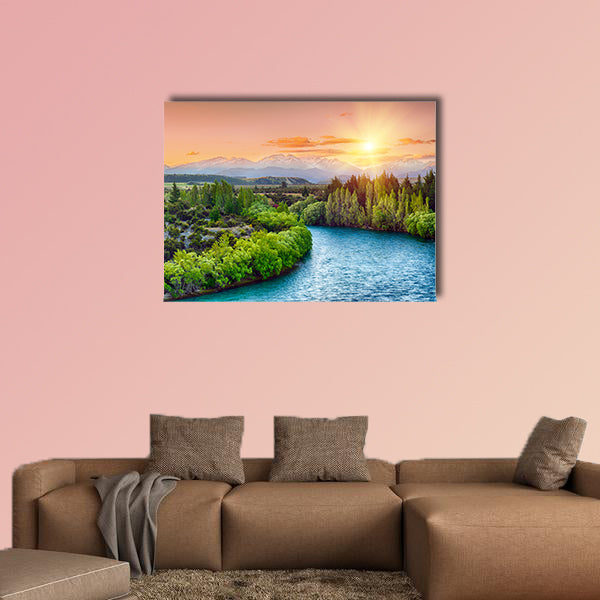 Beautiful sunset over the bend of the river Clutha multi panel canvas wall art