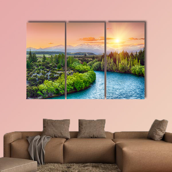 Beautiful sunset over the bend of the river Clutha multi panel canvas wall art