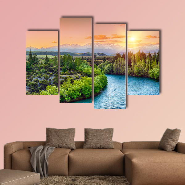Beautiful sunset over the bend of the river Clutha multi panel canvas wall art