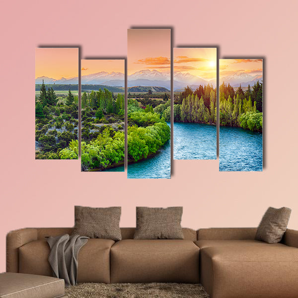 Beautiful sunset over the bend of the river Clutha multi panel canvas wall art