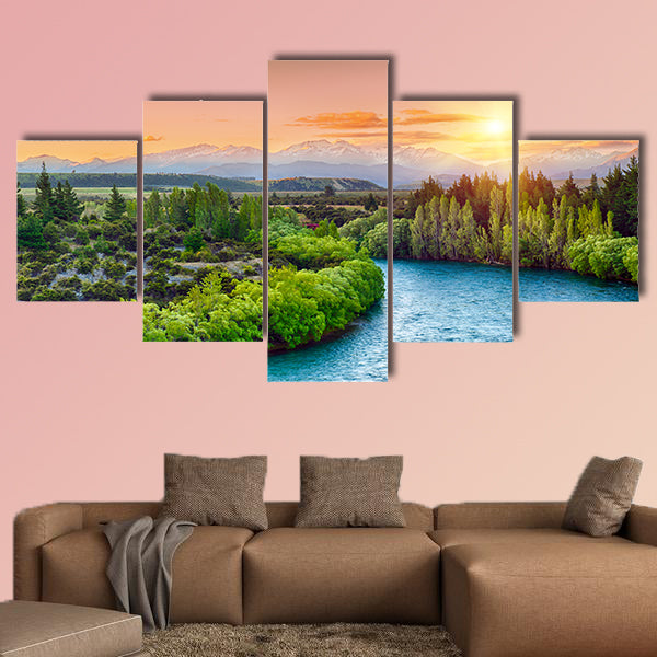 Beautiful sunset over the bend of the river Clutha multi panel canvas wall art