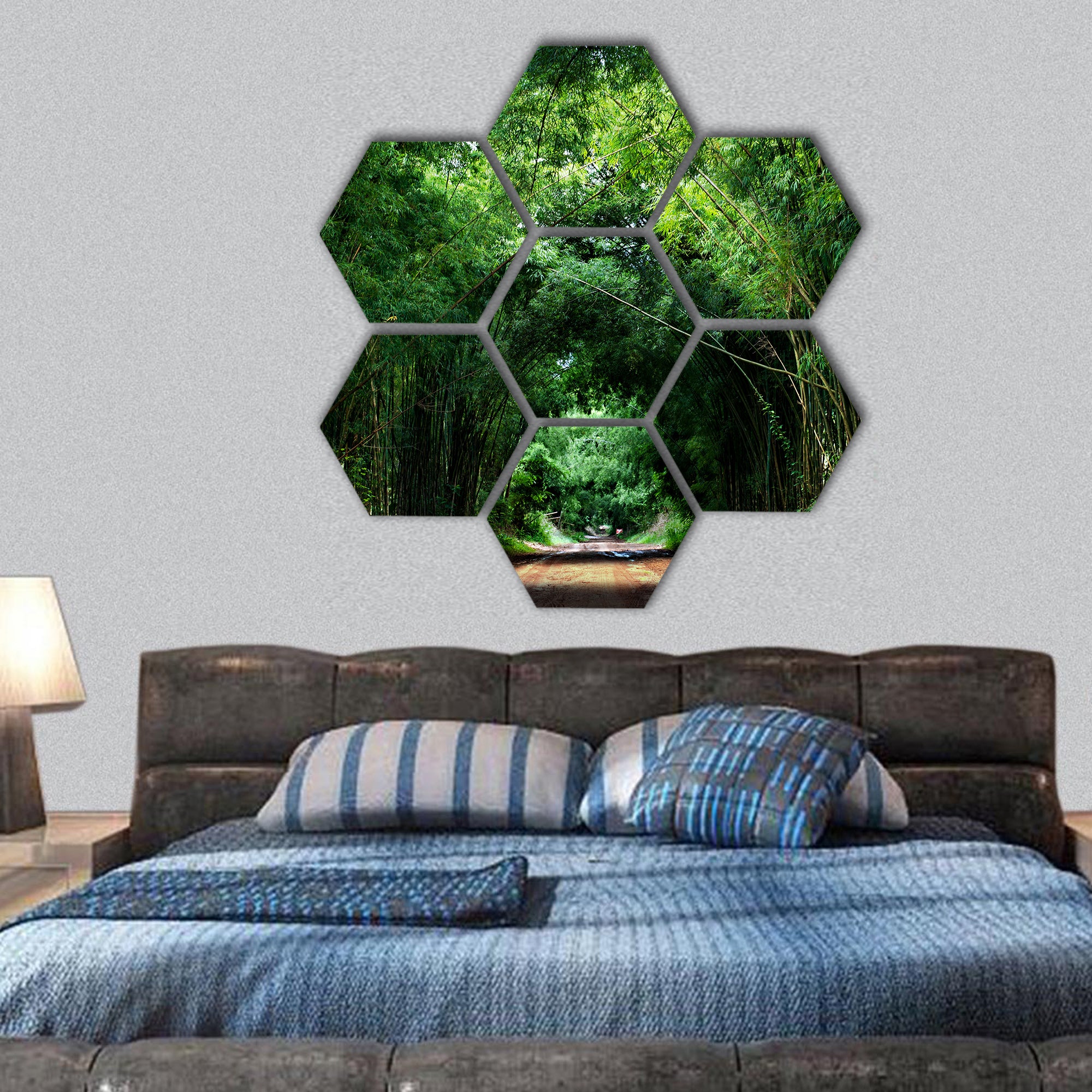 Road with Bamboo hexagonal canvas wall art