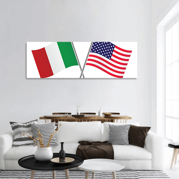 American and Italian flags Panoramic Canvas Wall Art