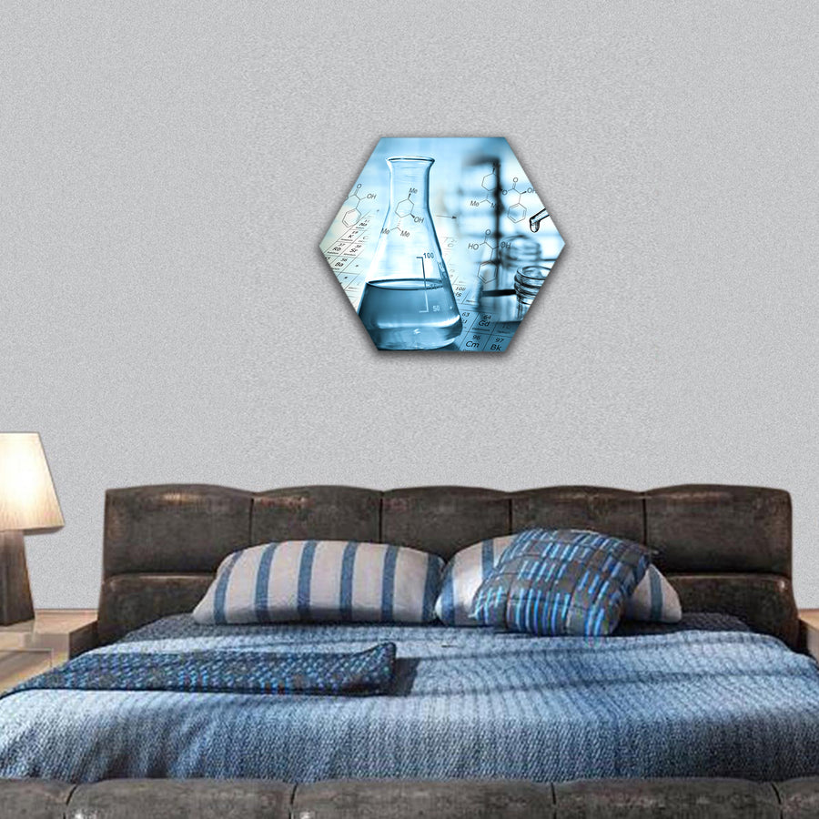 Laboratory research, dropping liquid to test tube hexagonal canvas wall art