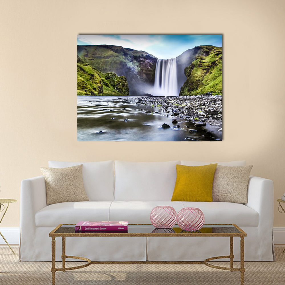 famous Skogafoss waterfall in Iceland at dusk multi panel canvas wall art