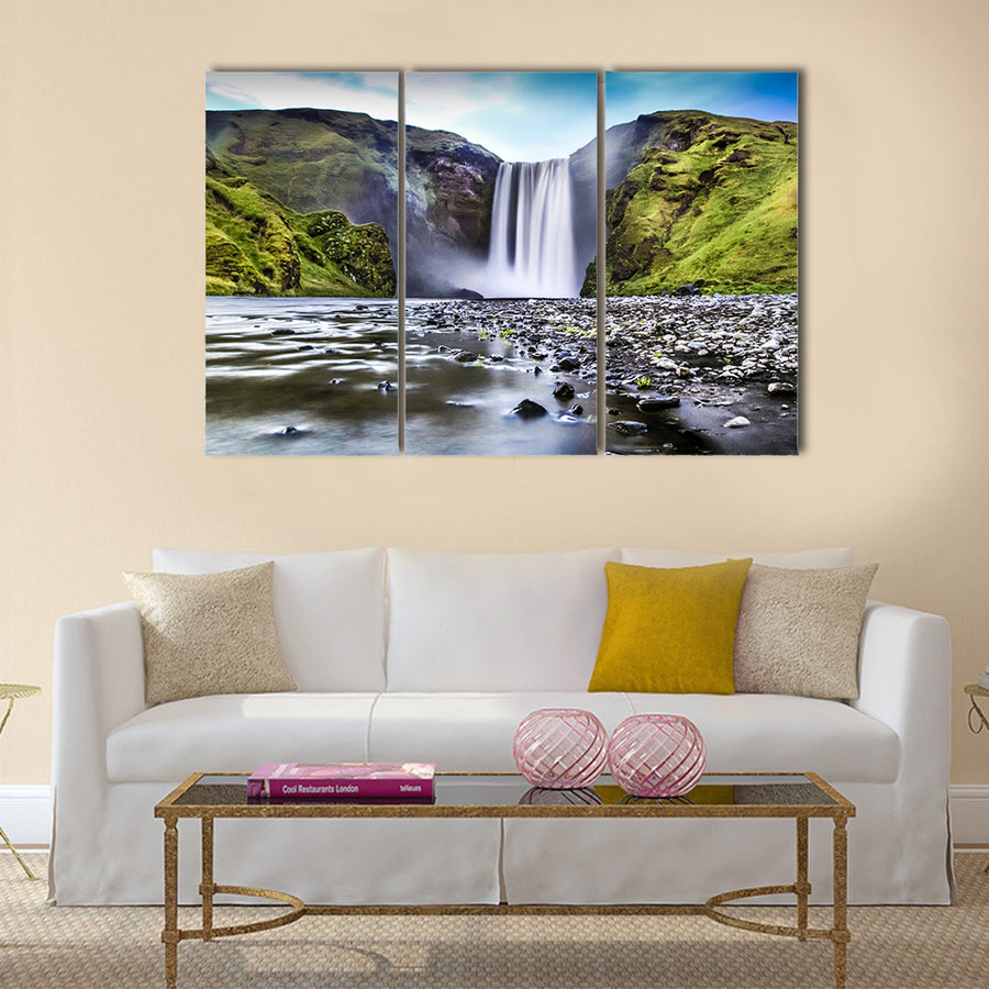 famous Skogafoss waterfall in Iceland at dusk multi panel canvas wall art