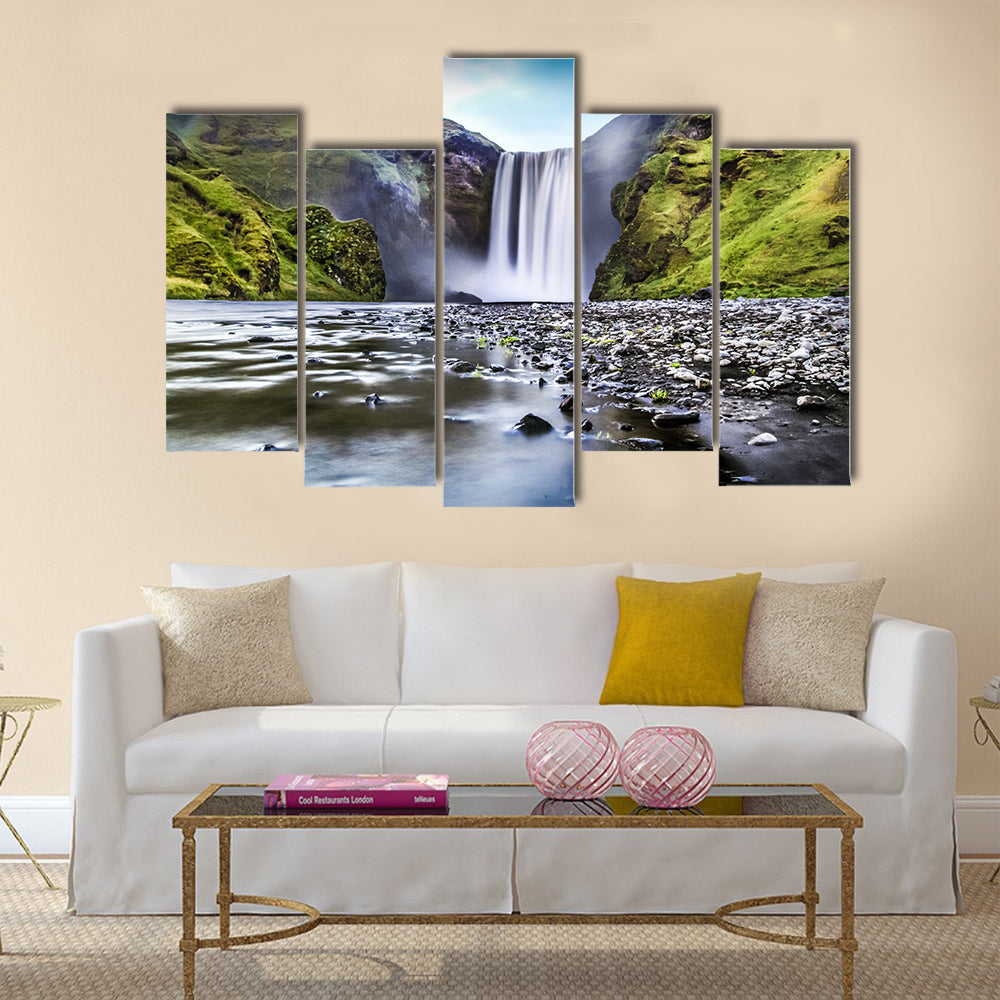 famous Skogafoss waterfall in Iceland at dusk multi panel canvas wall art