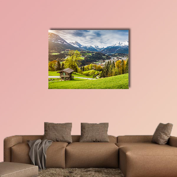 Panoramic view of beautiful mountain landscape in the Bavarian canvas wall art