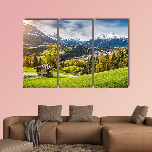 Panoramic view of beautiful mountain landscape in the Bavarian canvas wall art
