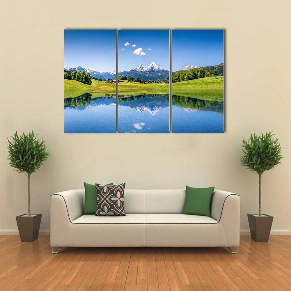 Idyllic mountain lake in the Alps Multi panel canvas wall art