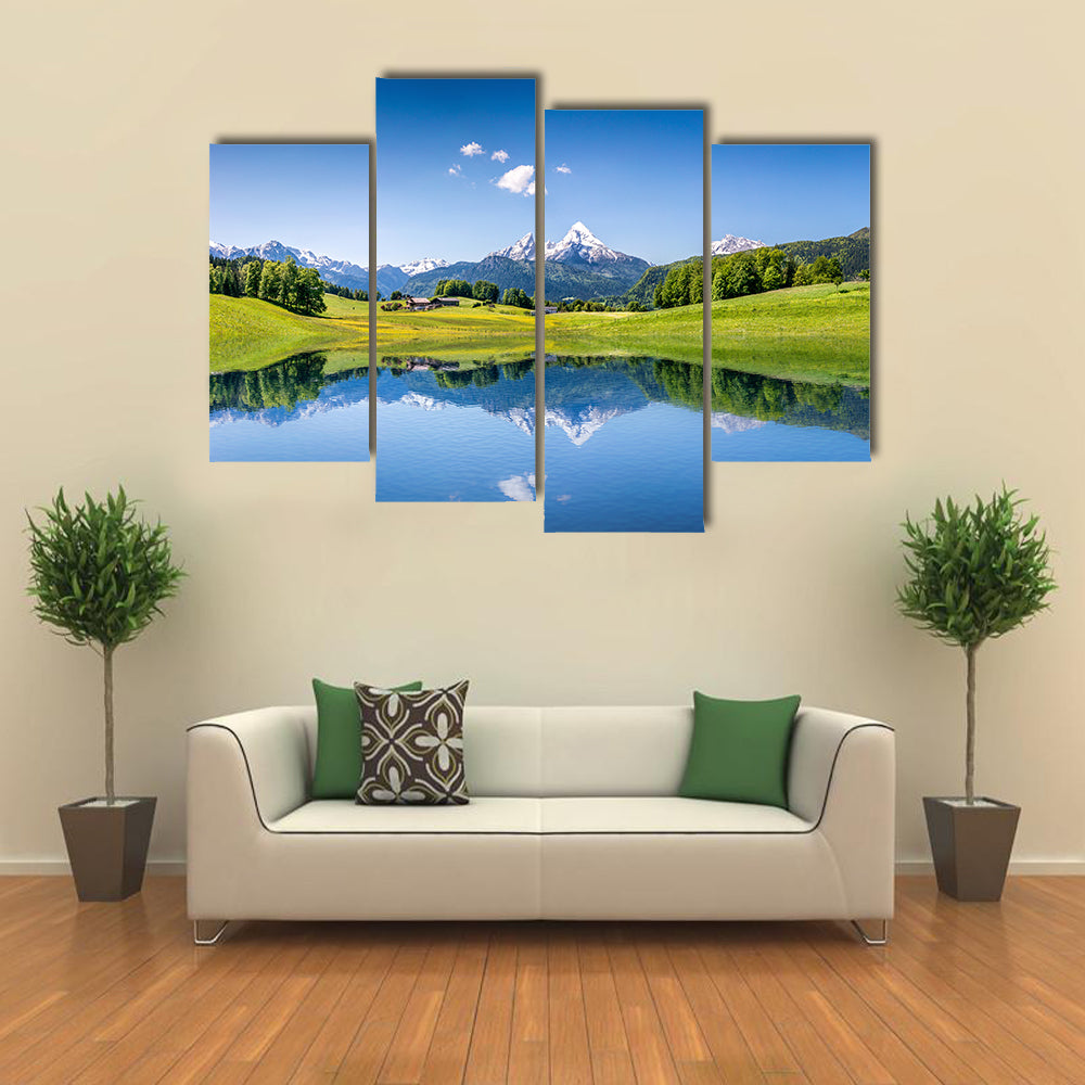 Idyllic mountain lake in the Alps Multi panel canvas wall art