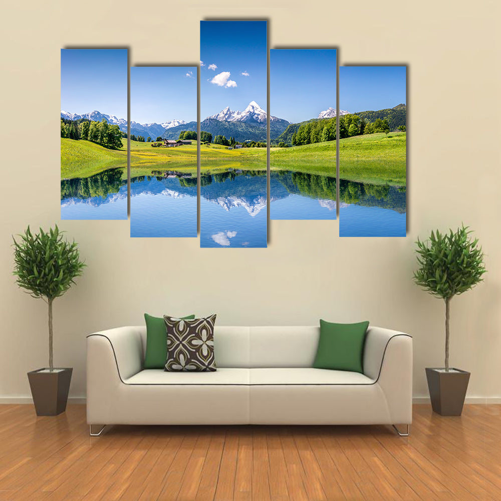 Idyllic mountain lake in the Alps Multi panel canvas wall art