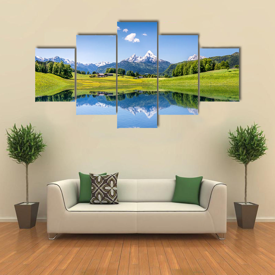 Idyllic mountain lake in the Alps Multi panel canvas wall art