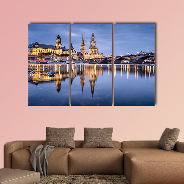 Dresden, Germany cityscape on the Elbe River multi panel canvas wall art