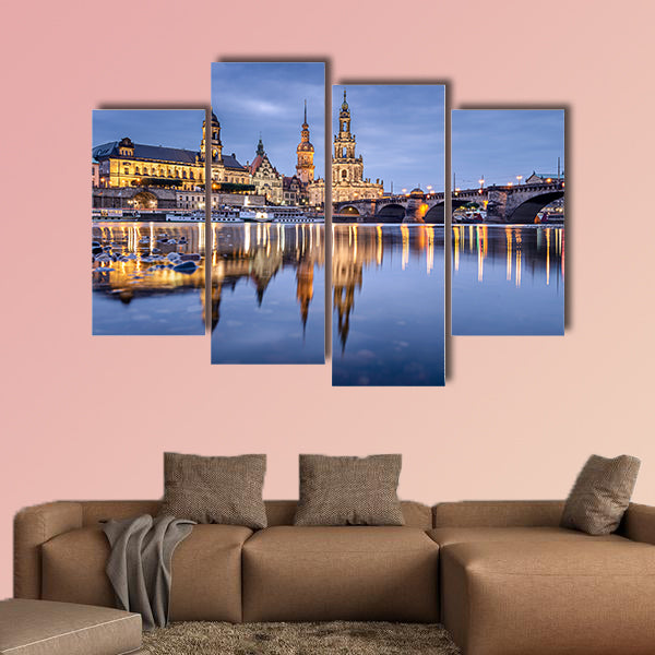 Dresden, Germany cityscape on the Elbe River multi panel canvas wall art