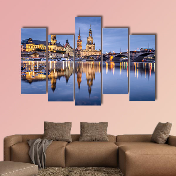 Dresden, Germany cityscape on the Elbe River multi panel canvas wall art